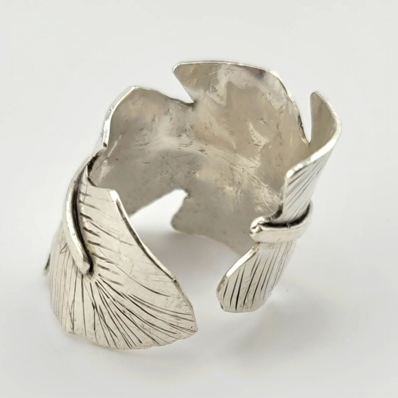 LEAF ADJUSTABLE HANDMADE IN STERLING SILVER METAL SIZE 7.5 - Picture 3 of 7